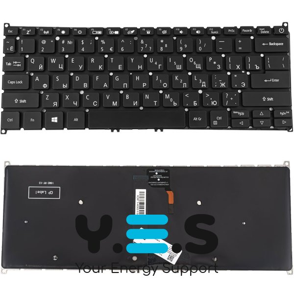 Клавіатура до ноутбуку ACER (AS: SF514-56) російська розкладка, чорний колір, без фрейму, підсвітка клавіш (Оригінал)