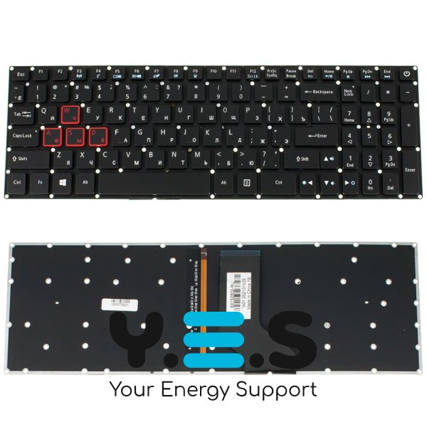 Клавіатура до ноутбуку ACER (G3-571, G3-572, PH315-51, PH317-51) російська розкладка, чорний колір, без фрейму, підсвітка клавіш (Оригінал)