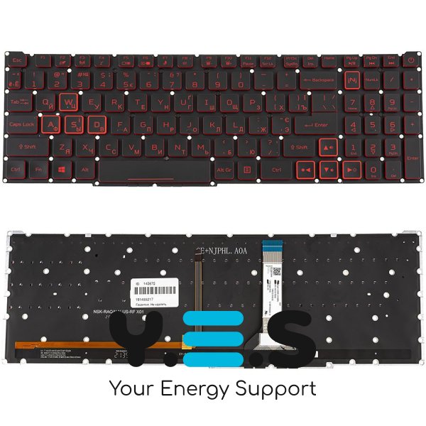 Клавіатура до ноутбуку ACER (Nitro: AN517-55) українська розкладка, чорний колір, без фрейму, підсвітка клавіш RED (Оригінал)