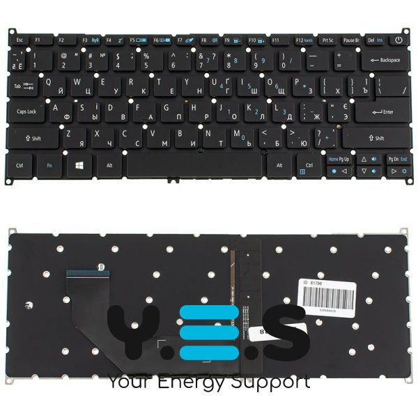 Клавіатура до ноутбуку ACER (AS: SF514-51) українська розкладка, чорний колір, без фрейму, підсвітка клавіш (Оригінал)