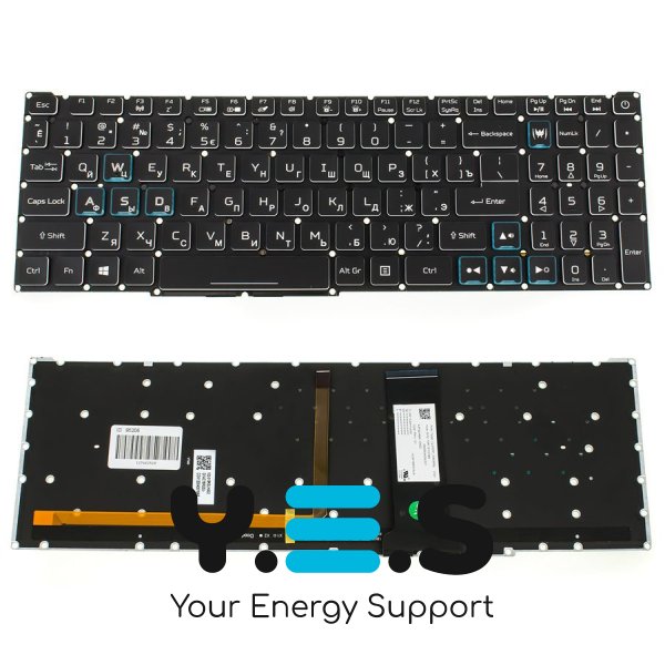 Клавіатура до ноутбуку ACER (Nitro: AN515-54) російська розкладка, чорний колір, без фрейму, підсвітка клавіш RGB (Оригінал)