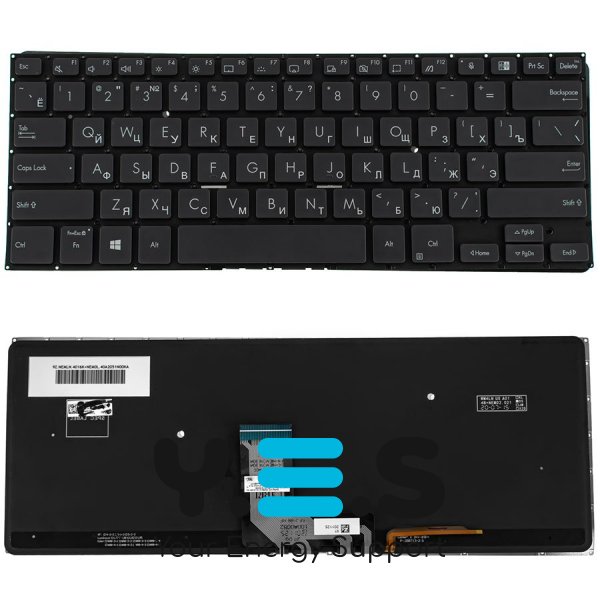 Клавіатура до ноутбуку ASUS (B1400 серій) російська розкладка, чорний колір, без фрейму, підсвітка клавіш