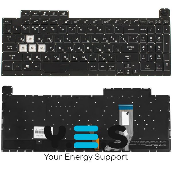 Клавіатура до ноутбуку ASUS (G731GU, G731GV) російська розкладка, чорний колір, без фрейму, підсвітка клавіш (RGB 4, 16 pin) (Оригінал)