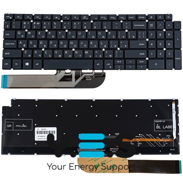 Клавіатура до ноутбуку DELL (Inspiron: 5584), російська розкладка, сірий колір, без фрейму, підсвітка клавіш