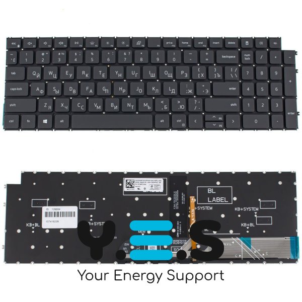 Клавіатура до ноутбуку DELL (Vostro: 3510, 3520) російська розкладка, чорний колір, підсвітка клавіш, без фрейму