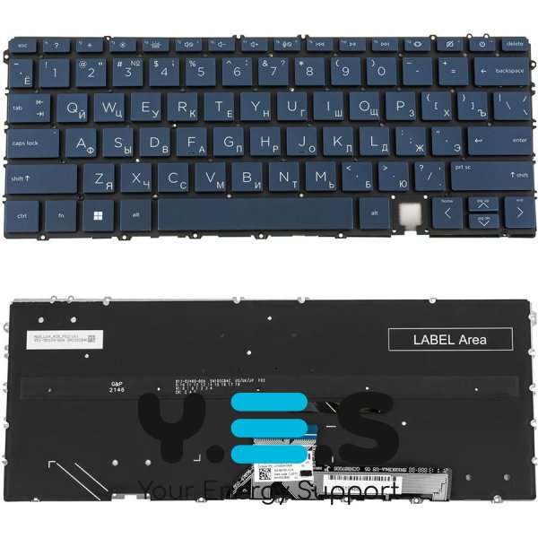 Клавіатура до ноутбуку HP (14-EF) російська розкладка, dark синій колір, без фрейму, підсвітка клавіш