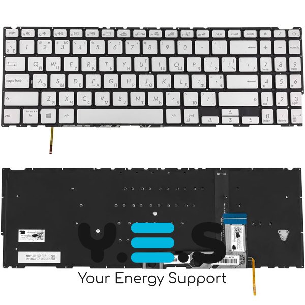 Клавіатура до ноутбуку ASUS (UX534 серій) українська розкладка, сріблястий колір, без фрейму, підсвітка клавіш (Оригінал)