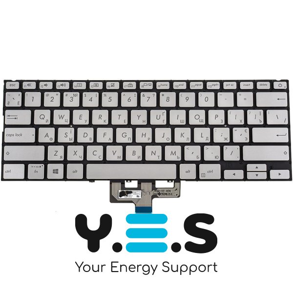 Клавіатура до ноутбуку ASUS (UX433 серій) українська розкладка, сріблястий колір, без фрейму, підсвітка клавіш (Оригінал)
