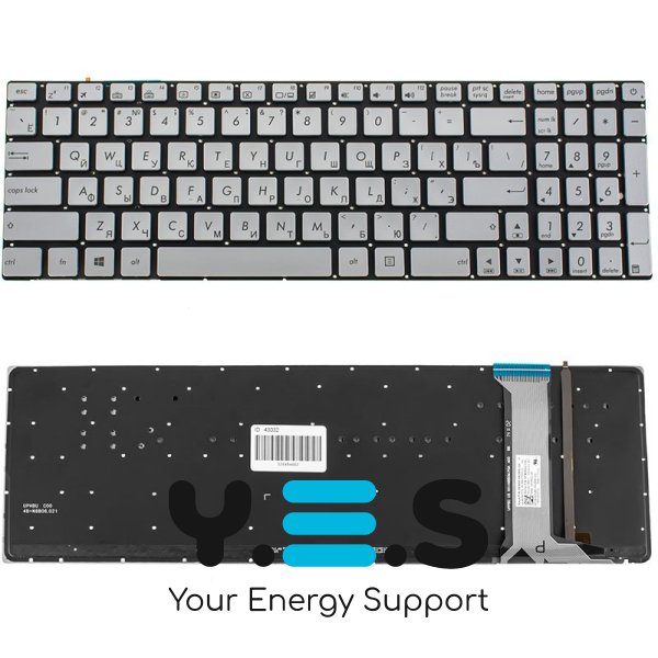 Клавіатура до ноутбуку ASUS (N551, N751 серій) російська розкладка, сріблястий колір, без фрейму, підсвітка клавіш
