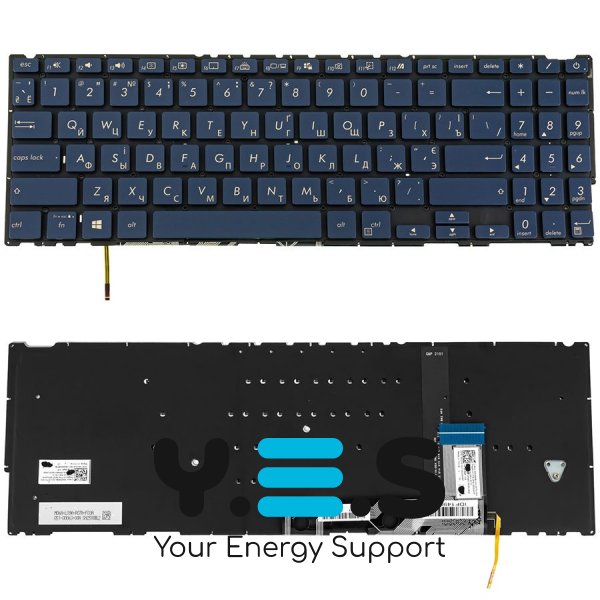 Клавіатура до ноутбуку ASUS (UX534 серій) українська розкладка, синій колір, без фрейму, підсвітка клавіш (Оригінал)