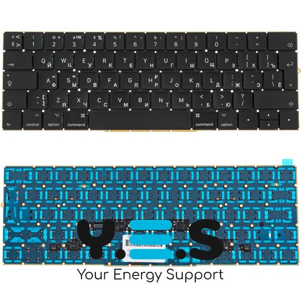 Клавіатура до ноутбуку APPLE (MacBook Pro Retina: A1706, A1707 (2016-2017)) російська розкладка, чорний колір, BIG Enter, підсвітка клавіш (Оригінал)