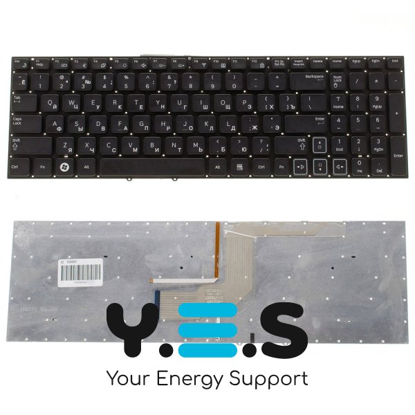 Клавіатура до ноутбуку SAMSUNG (RC508, RC510, RC520, RV509, RV511, RV513, RV515, RV518, RV520) російська розкладка, чорний колір, без рамки, підсвітка клавіш