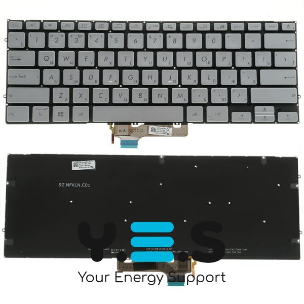 Клавіатура до ноутбуку ASUS (UX431 серій) російська розкладка, сріблястий колір, без фрейму, подсвета клавиш