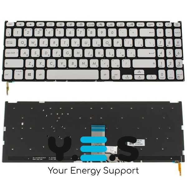 Клавіатура до ноутбуку ASUS (X509 серій) російська розкладка, сріблястий колір, без фрейму, підсвітка клавіш