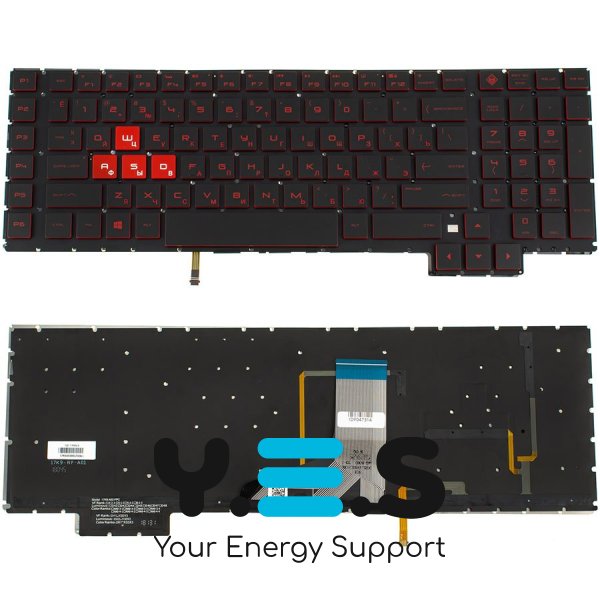 Клавіатура до ноутбуку HP (Omen: 17-an серій ) російська розкладка, чорний колір, без фрейму, підсвітка клавіш