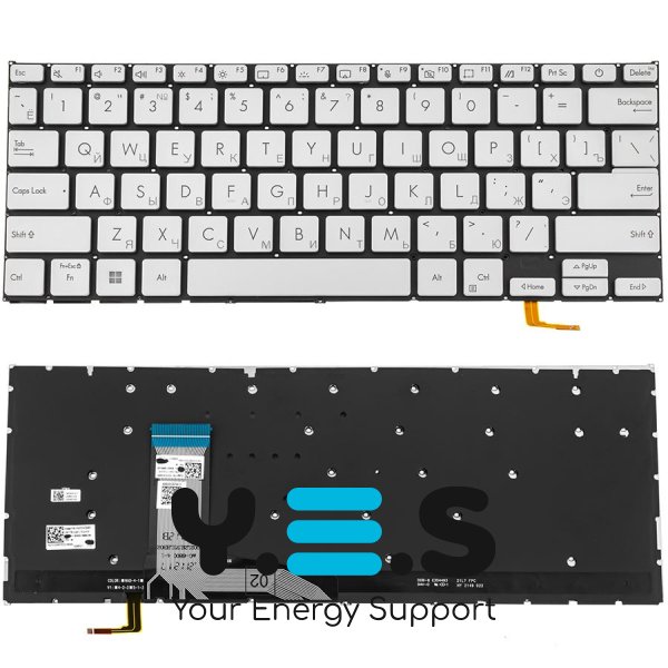 Клавіатура до ноутбуку ASUS (X1402, X1403 серій) російська розкладка, сріблястий колір, без фрейму, підсвітка клавіш