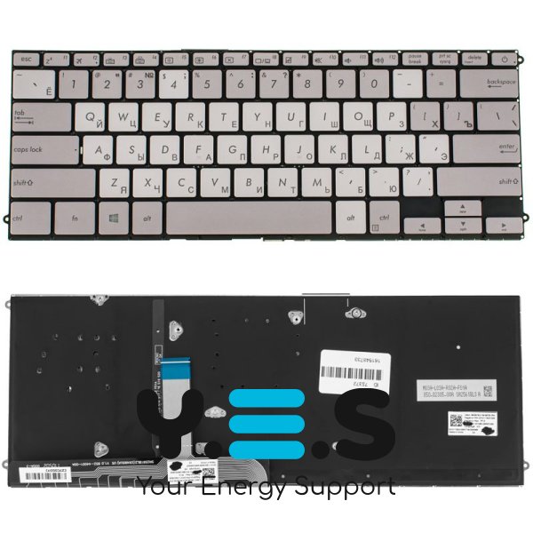 Клавіатура до ноутбуку ASUS (UX490 серій) російська розкладка, сріблястий колір, без фрейму, підсвітка клавіш