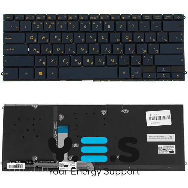 Клавіатура до ноутбуку ASUS (UX490 серій) російська розкладка, синій колір, без фрейму, підсвітка клавіш