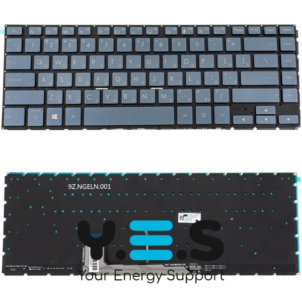Клавіатура до ноутбуку ASUS (W700 серій) російська розкладка, синій колір-сірий колір, без фрейму, підсвітка клавіш (Оригінал)