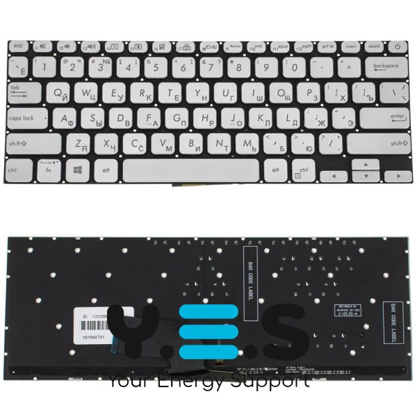 Клавіатура до ноутбуку ASUS (X330 серій) російська розкладка, сріблястий колір, без фрейму, підсвітка клавіш