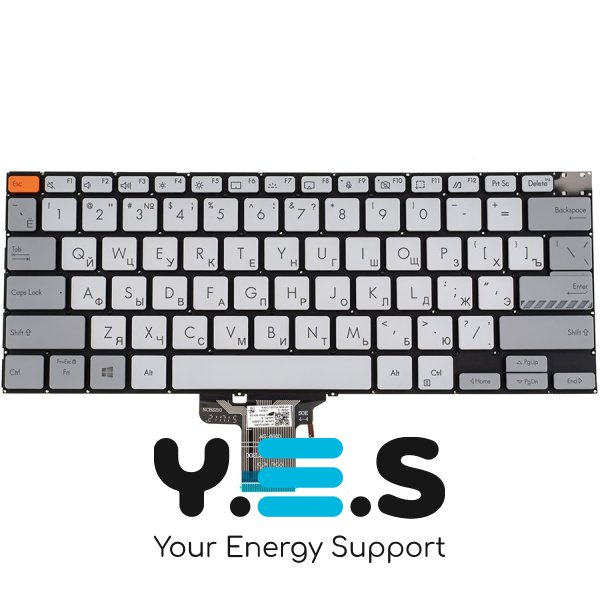 Клавіатура до ноутбуку ASUS (X3400, X7400 серій), російська розкладка, сріблястий колір, без фрейму, підсвітка клавіш (Red Esc)