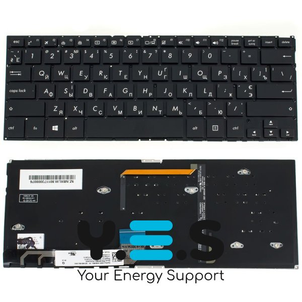 Клавіатура до ноутбуку ASUS (UX360UA, UX360UAK ) російська розкладка, чорний колір, без фрейму, підсвітка клавіш