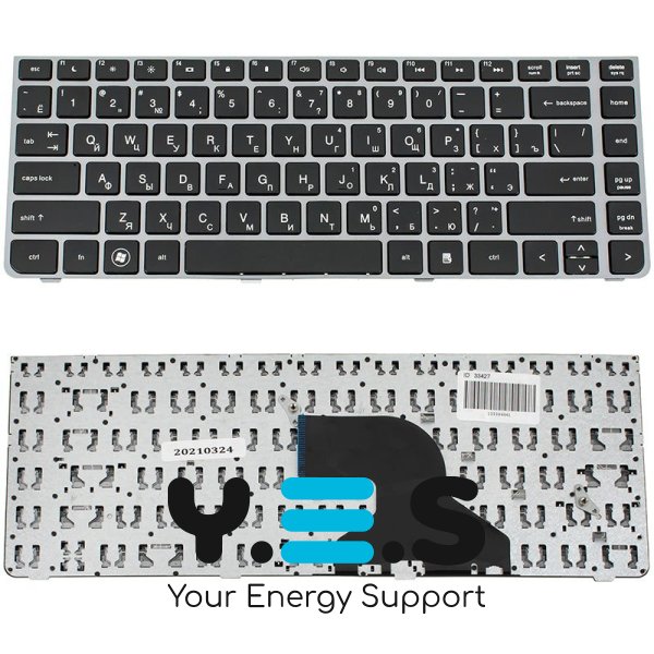 Клавіатура до ноутбуку HP (ProBook: 4330s, 4331s, 4430s, 4431s, 4435s, 4436s) російська розкладка, чорний колір, сріблястий колір frame