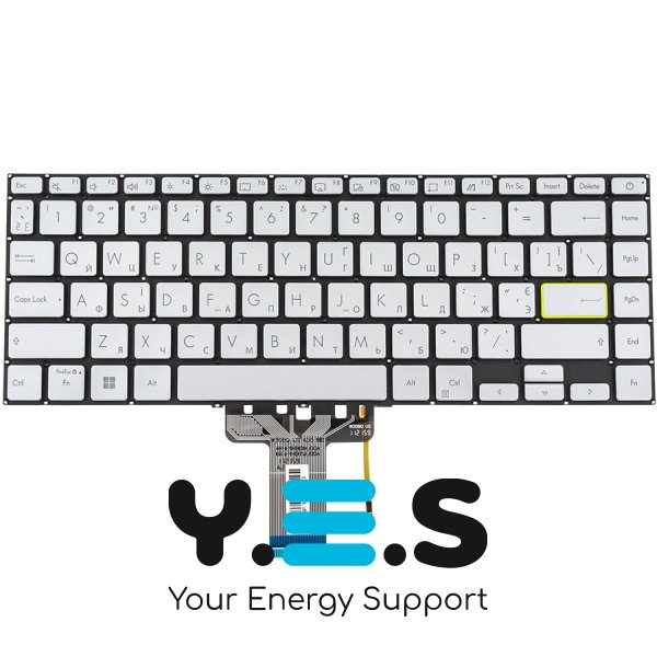 Клавіатура до ноутбуку ASUS (X421 серій) українська розкладка, сріблястий колір, без фрейму, підсвітка клавіш (Оригінал)