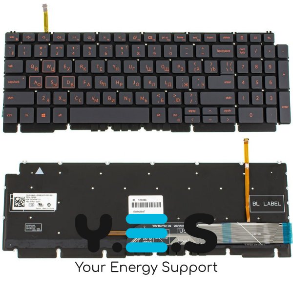 Клавіатура до ноутбуку DELL (G15: 5510, 5515), російська розкладка, чорний колір, без фрейму, підсвітка клавіш RED (Оригінал)