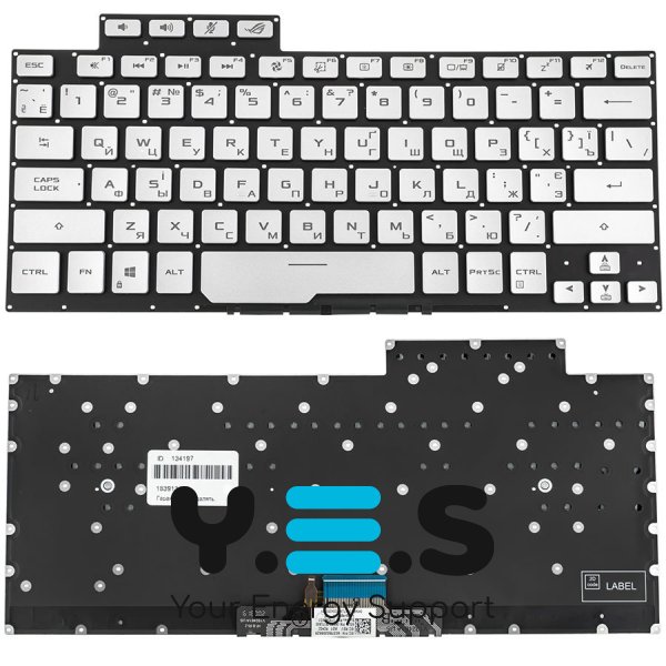 Клавіатура до ноутбуку ASUS (GA401 серій) українська розкладка, сріблястий колір, без фрейму, підсвітка клавіш