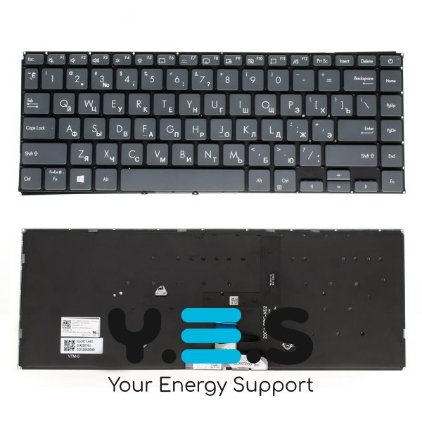 Клавіатура до ноутбуку ASUS (UX435 серій) російська розкладка, dark сріблястий колір, без фрейму, підсвітка клавіш