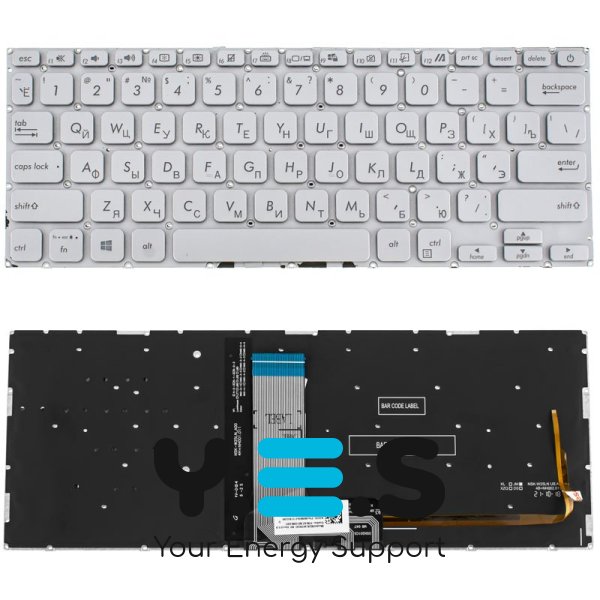 Клавіатура до ноутбуку ASUS (X409 серій) російська розкладка, сріблястий колір, без фрейму, підсвітка клавіш