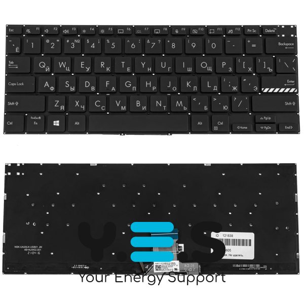 Клавіатура до ноутбуку ASUS (X3400, X7400 серій) російська розкладка, чорний колір, без фрейму, підсвітка клавіш