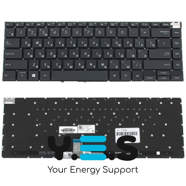 Клавіатура до ноутбуку ASUS (UX5400), російська розкладка, чорний колір, без фрейму, підсвітка клавіш