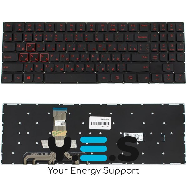 Клавіатура до ноутбуку LENOVO (Legion: Y520-15) російська розкладка, чорний колір, без фрейму (RED) (Оригінал)