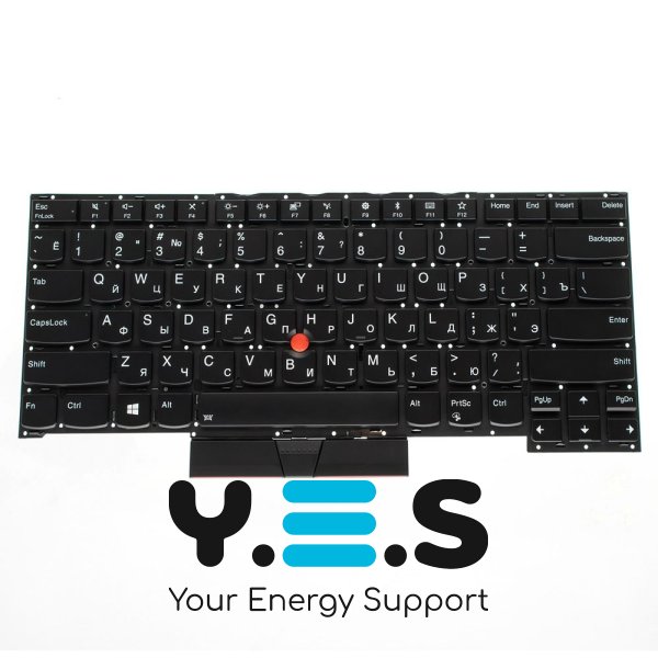 Клавіатура до ноутбуку LENOVO (ThinkPad: T490s, T495s) російська розкладка, чорний колір, без фрейму, підсвітка клавіш (Оригінал)