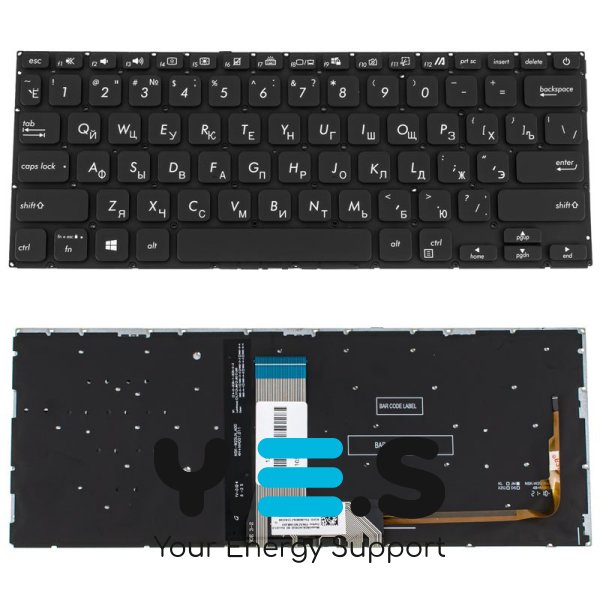 Клавіатура до ноутбуку ASUS (X409 серій) російська розкладка, чорний колір, без фрейму, підсвітка клавіш