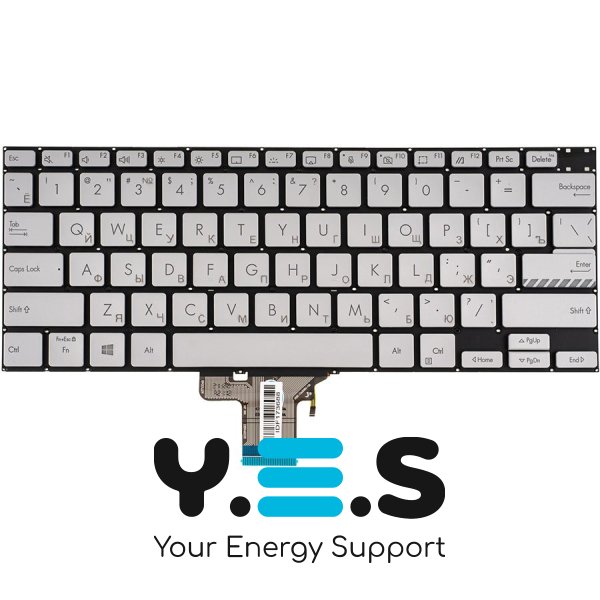 Клавіатура до ноутбуку ASUS (X3400, X7400 серій), російська розкладка, сріблястий колір, без фрейму, підсвітка клавіш