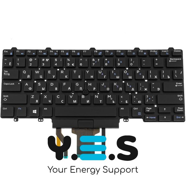 Клавіатура до ноутбуку DELL (Latitude: E5450, E7450), російська розкладка, чорний колір, без фрейму, с подсветкой, с джойстиком