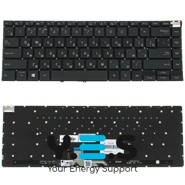 Клавіатура до ноутбуку ASUS (UX5400), російська розкладка, синій колір, без фрейму, підсвітка клавіш