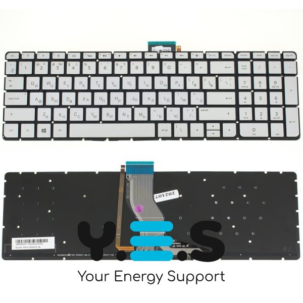 Клавіатура до ноутбуку HP (Pavilion: 15-AK серій) російська розкладка, сріблястий колір, без фрейму, підсвітка клавіш