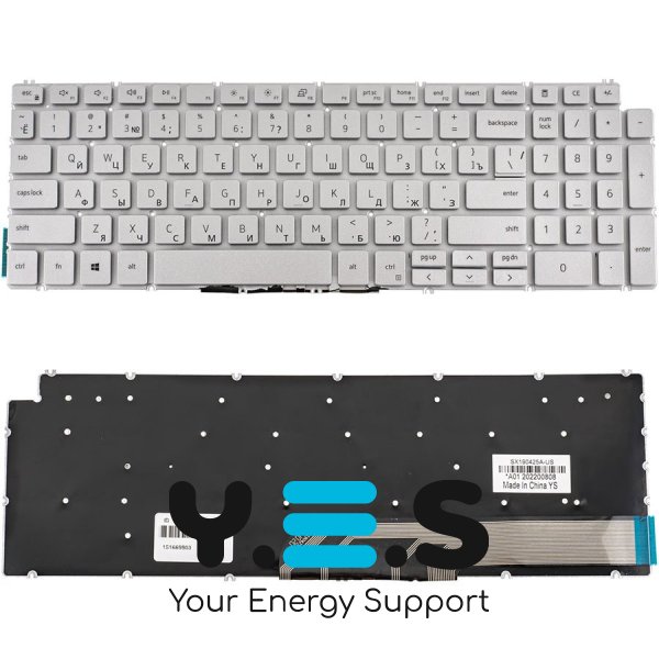 Клавіатура до ноутбуку DELL (Inspiron: 5584), російська розкладка, сріблястий колір, без фрейму