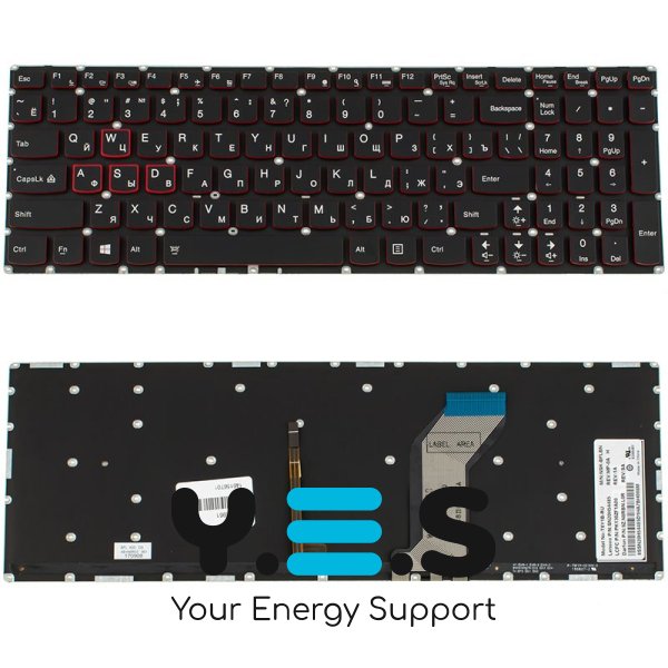 Клавіатура до ноутбуку LENOVO (IdeaPad: Y700-15), російська розкладка, чорний колір, без фрейму, підсвітка клавіш (Оригінал)