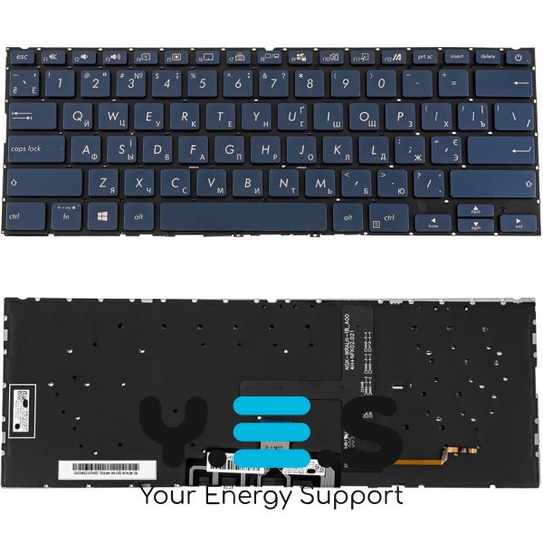 Клавіатура до ноутбуку ASUS (UX434 серій) українська розкладка, синій колір, без фрейму, підсвітка клавіш (Оригінал)