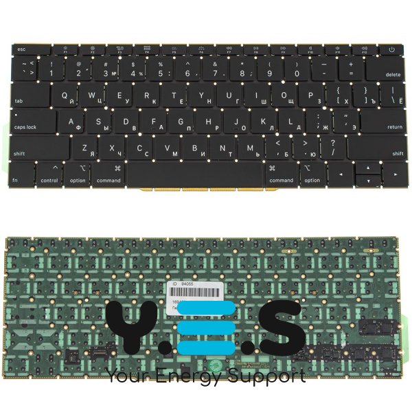 Клавіатура до ноутбуку APPLE (MacBook Pro Retina: A1708 (2016-2017)) російська розкладка, чорний колір, маленький Enter, підсвітка клавіш (Оригінал)