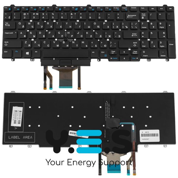 Клавіатура до ноутбуку DELL (Latitude: E5550, E5570) російська розкладка, чорний колір, без фрейму, підсвітка клавіш