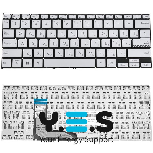 Клавіатура до ноутбуку ASUS (X1402, X1403 серій) російська розкладка, сріблястий колір, без фрейму