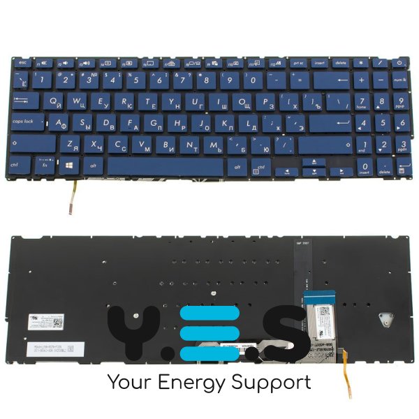 Клавіатура до ноутбуку ASUS (UX534 серій) російська розкладка, синій колір, без фрейму, підсвітка клавіш (Оригінал)