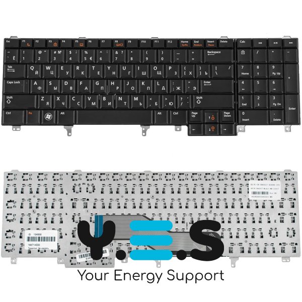 Клавіатура до ноутбуку DELL (Latitude: E6520, E6530, E6540, Precision M4600, M6600), російська розкладка, чорний колір без джойстика, без платки