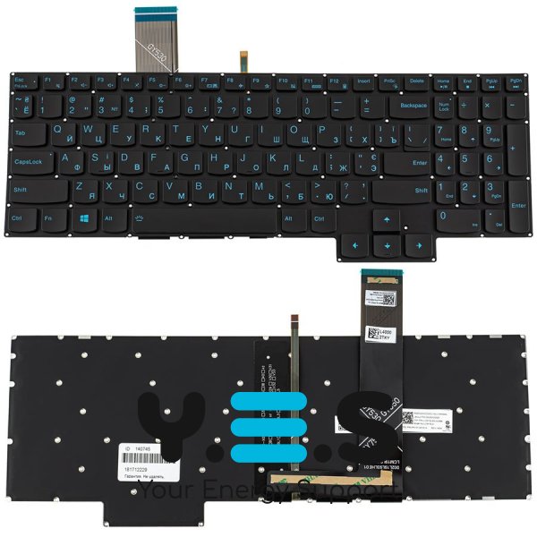 Клавіатура до ноутбуку LENOVO (Legion: 5-15 серій), українська розкладка, чорний колір, без фрейму,  підсвітка клавіш (BLUE) (Оригінал)